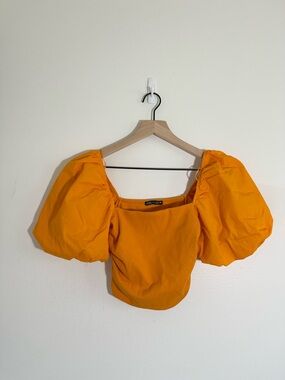 Zara Bright Orange Puff-Sleeve Crop Top